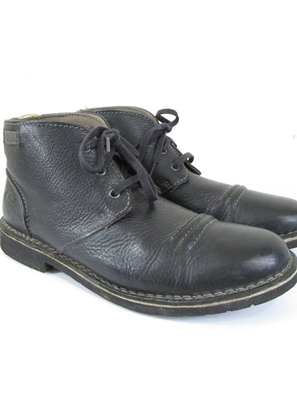 Clarks Mens Solid Black Leather Lace Up Chukka Ankle Boots Size 10.5